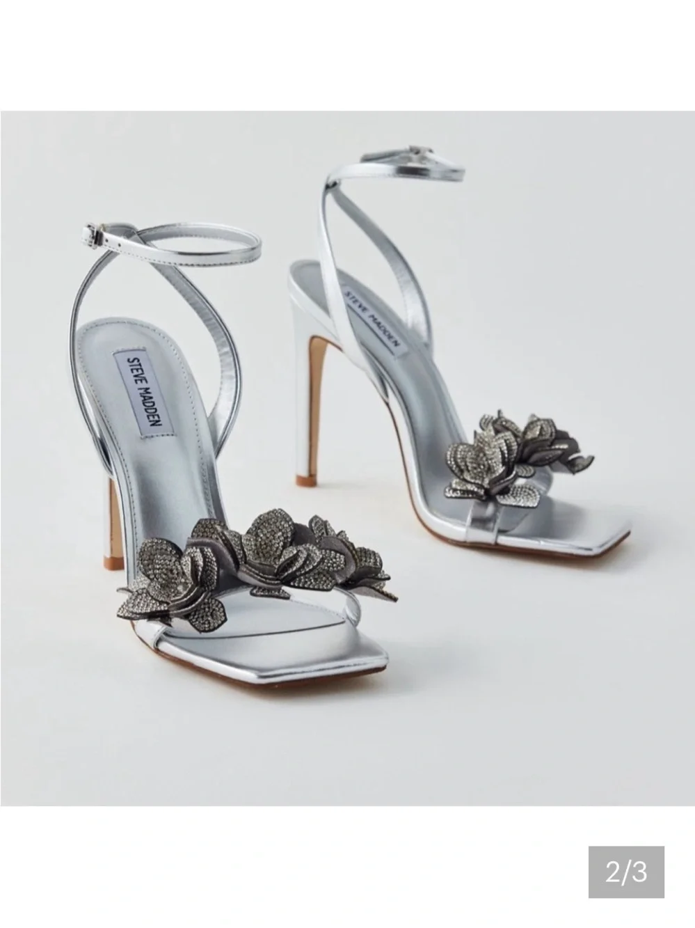 NWOT Steve Madden Ulyana metallic silver rhinestone floral heels summer party - Picture 1 of 12
